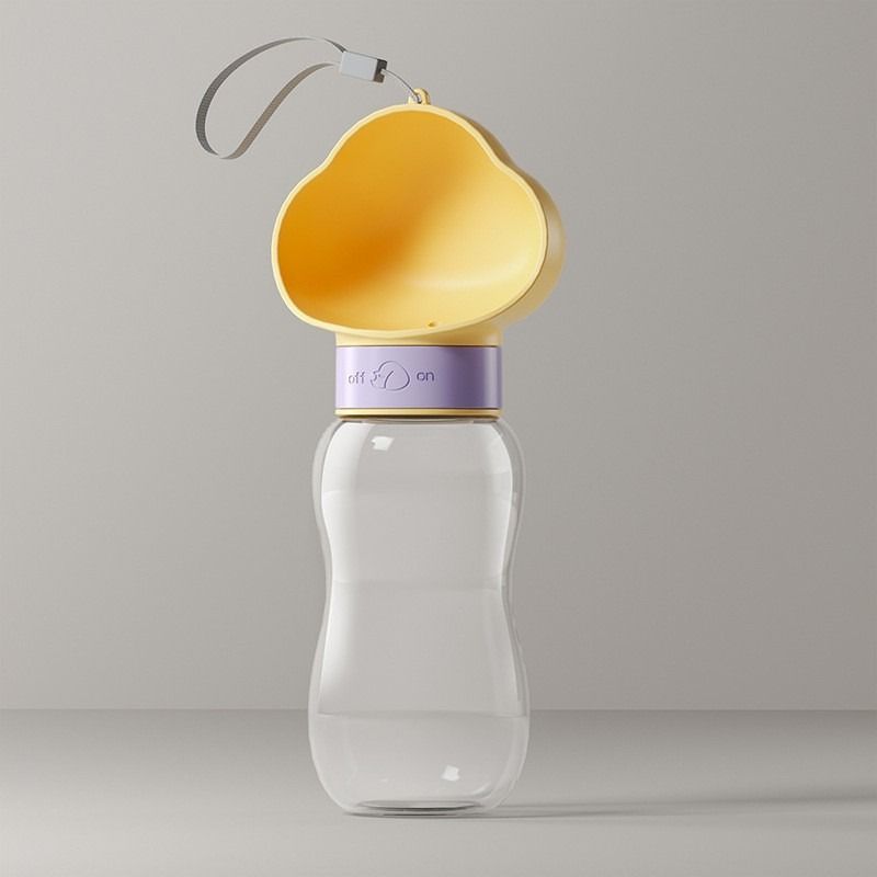 600ml Portable Pet Outdoor Water Cup, Leak-Proof Travel Water Dispenser - Yellow - Image 1