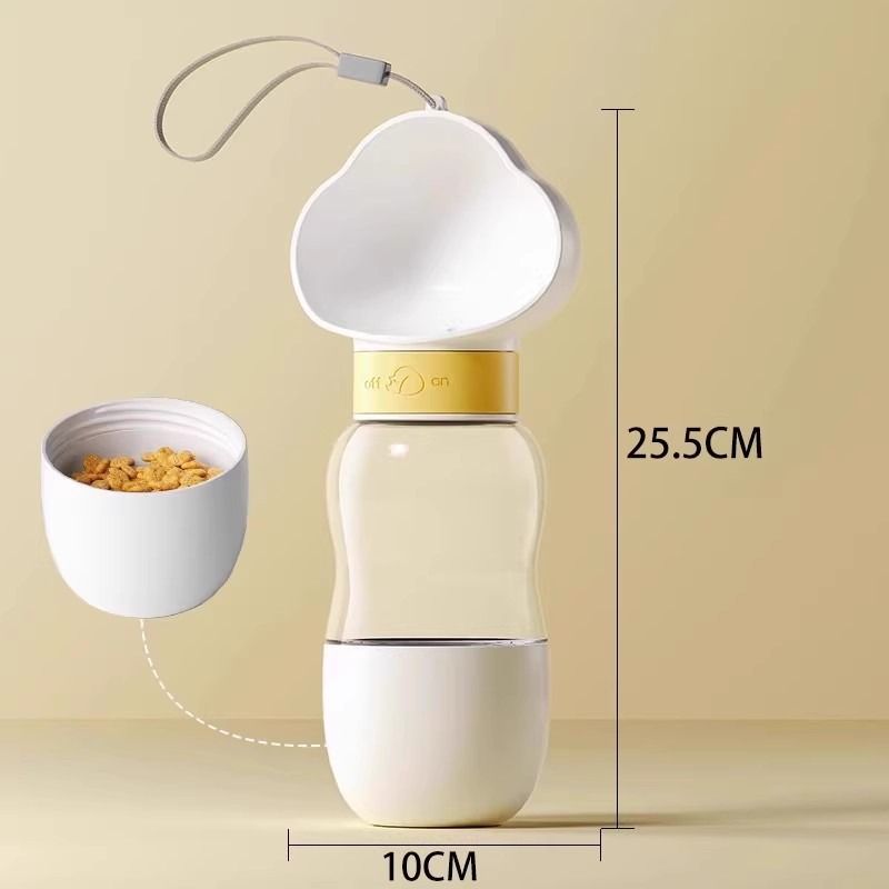 All-in-One Water and Food Pet Travel Cup 350ml Water + 200ml Food Storage Pet Outdoor Water Bottle - White - Image 2