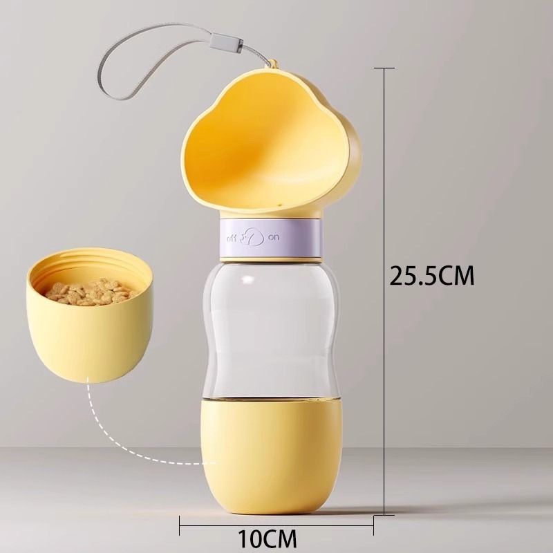 All-in-One Water and Food Pet Travel Cup 350ml Water + 200ml Food Storage Pet Outdoor Water Bottle - Yellow - Image 2