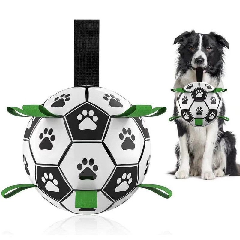 Durable Dog Soccer Ball Toy, 15cm Inflatable Soccer Ball, Teething and Entertainment Training Ball, Includes Pump - White - Image 1