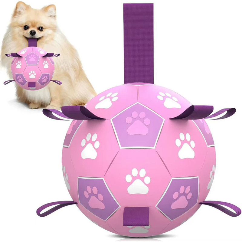 Durable Dog Soccer Ball Toy, 15cm Inflatable Soccer Ball, Teething and Entertainment Training Ball, Includes Pump - Pink - Image 1