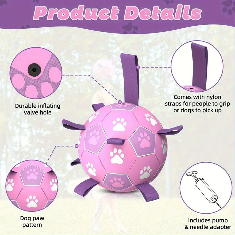 Durable Dog Soccer Ball Toy, 15cm Inflatable Soccer Ball, Teething and Entertainment Training Ball, Includes Pump - Pink - Image 2