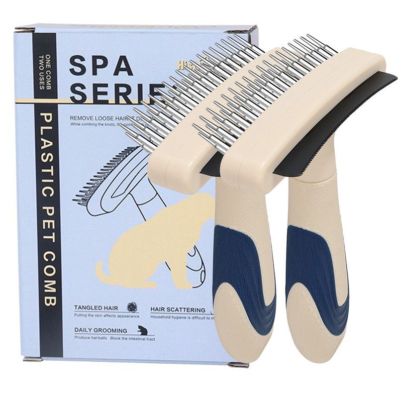 2-Piece Multi-Functional 2-in-1 Pet Comb Set: Detangling and Shedding Comb for Long-Haired Dogs and Cats - Image 1
