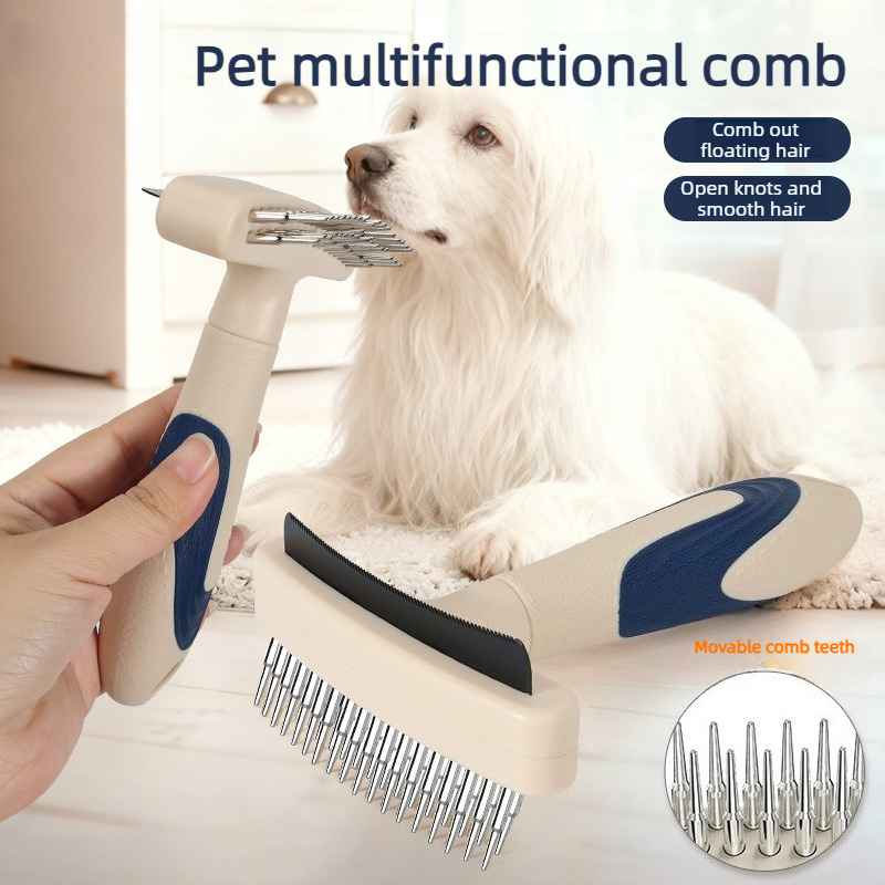 2-Piece Multi-Functional 2-in-1 Pet Comb Set: Detangling and Shedding Comb for Long-Haired Dogs and Cats - Image 2