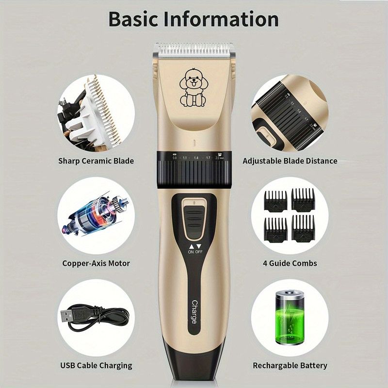 Quiet Pet Grooming Clipper Set for Home Use, Rechargeable Professional Grooming Clipper, Complete Grooming Tool Kit - Image 5
