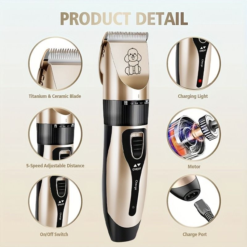 Quiet Pet Grooming Clipper Set for Home Use, Rechargeable Professional Grooming Clipper - Image 4