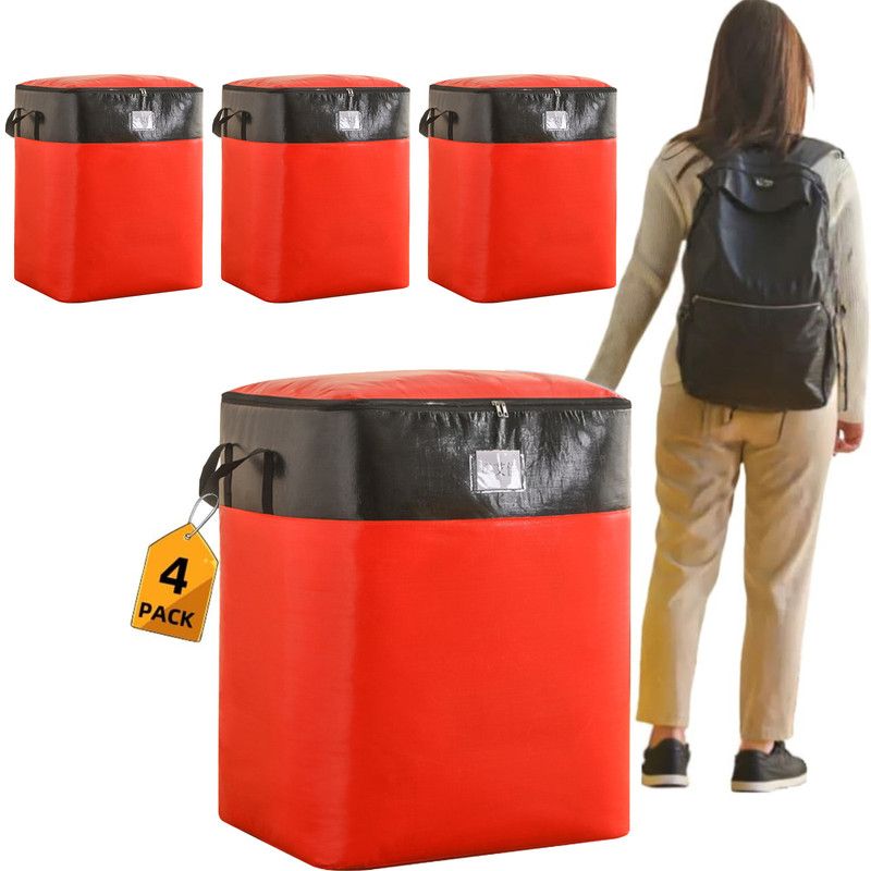 4-Pack 180L Extra-Large Storage Bags, Heavy-Duty, Wear-Resistant, Waterproof Moving Bags - Red - Image 1
