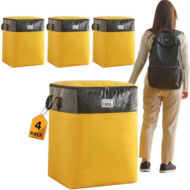 4-Pack 180L Extra-Large Storage Bags, Heavy-Duty, Wear-Resistant, Waterproof Moving Bags - Yellow - Image 1