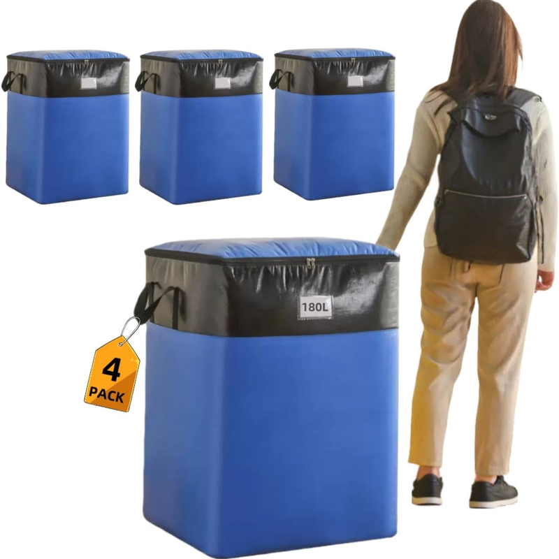 4-Pack 180L Extra-Large Storage Bags, Heavy-Duty, Wear-Resistant, Waterproof Moving Bags - Blue - Image 1