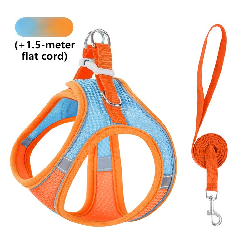 Breathable Reflective Pet Harness Set: Vest-Style Dog Harness + Leash - Orange and Blue-XXS - Image 1