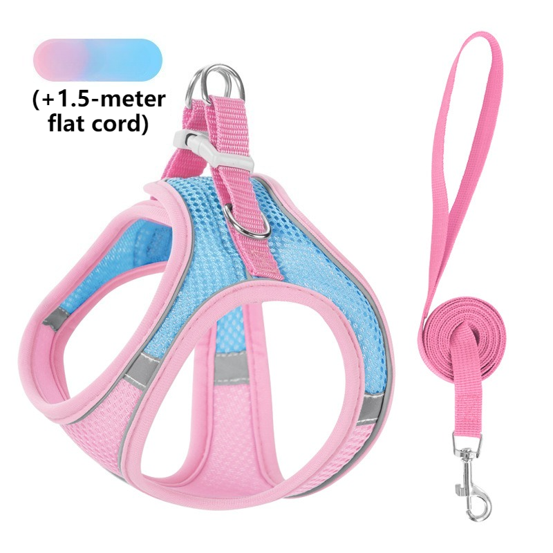 Breathable Reflective Pet Harness Set: Vest-Style Dog Harness + Leash - Pink and Blue-M - Image 1