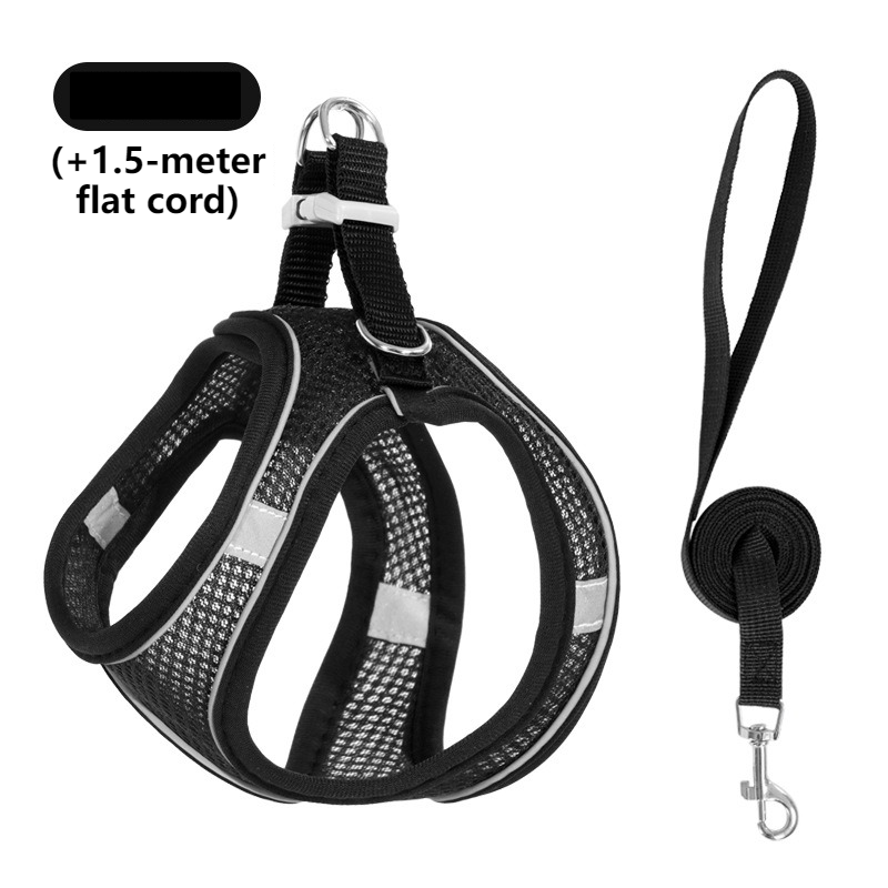 Breathable Reflective Pet Harness Set: Vest-Style Dog Harness + Leash - Black-S - Image 1