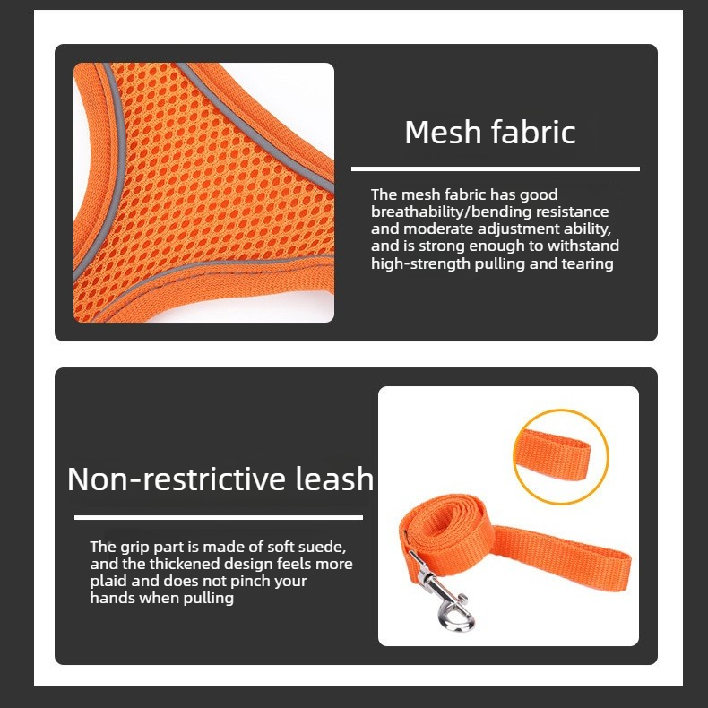 Breathable Reflective Pet Harness Set: Vest-Style Dog Harness + Leash - Black-XXS - Image 5