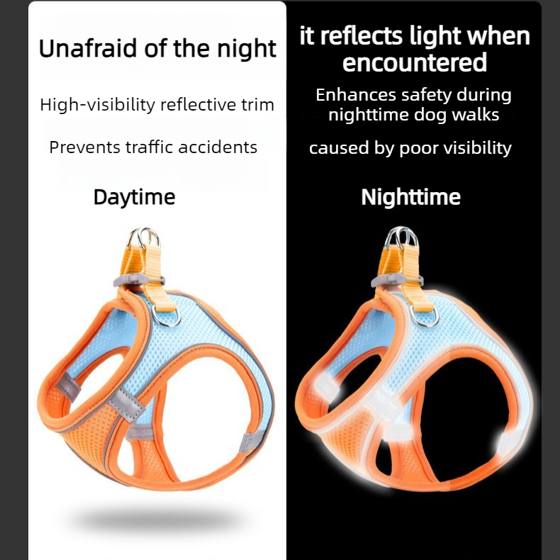 Breathable Reflective Pet Harness Set: Vest-Style Dog Harness + Leash - Blue-L - Image 6