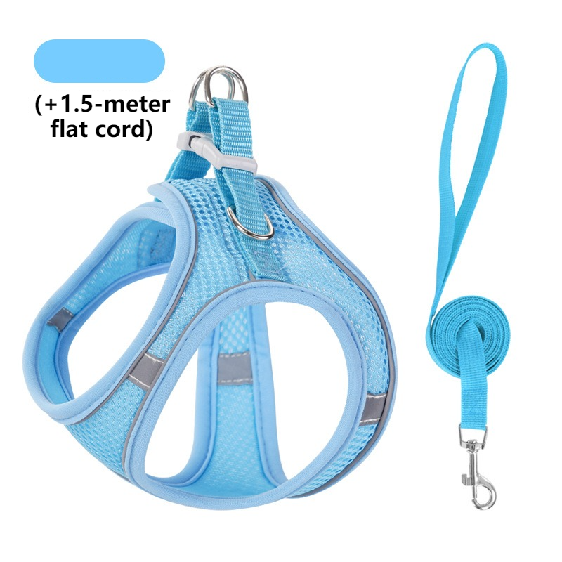 Breathable Reflective Pet Harness Set: Vest-Style Dog Harness + Leash - Blue-XXS - Image 1