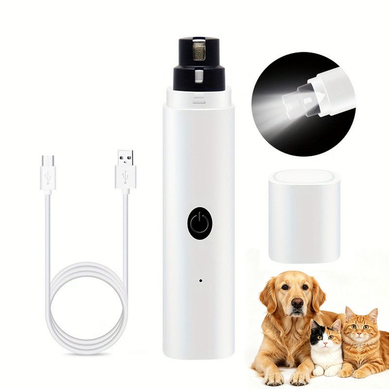 Rechargeable Electric Pet Nail Grinder with LED Light, Universal Grinder for Cats and Dogs - White - Image 1