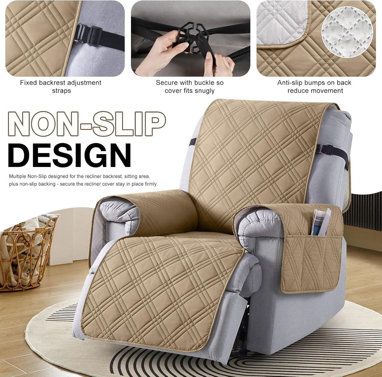 100% Waterproof Triple-Line Quilted Single Armchair Cushion, Non-Slip, Scratch-Resistant, Adjustable - White-L - Image 3