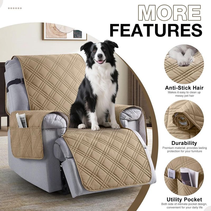 100% Waterproof Triple-Line Quilted Single Armchair Cushion, Non-Slip, Scratch-Resistant, Adjustable - Black-XL - Image 2