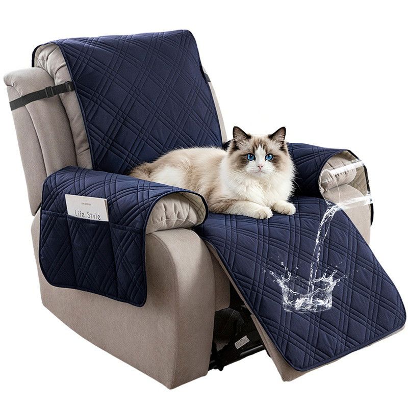 100% Waterproof Triple-Line Quilted Single Armchair Cushion, Non-Slip, Scratch-Resistant, Adjustable - Navy-L - Image 1
