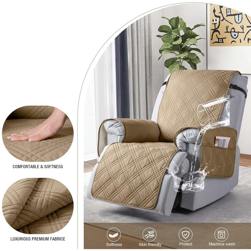 100% Waterproof Triple-Line Quilted Single Armchair Cushion, Non-Slip, Scratch-Resistant, Adjustable - Brown-L - Image 5