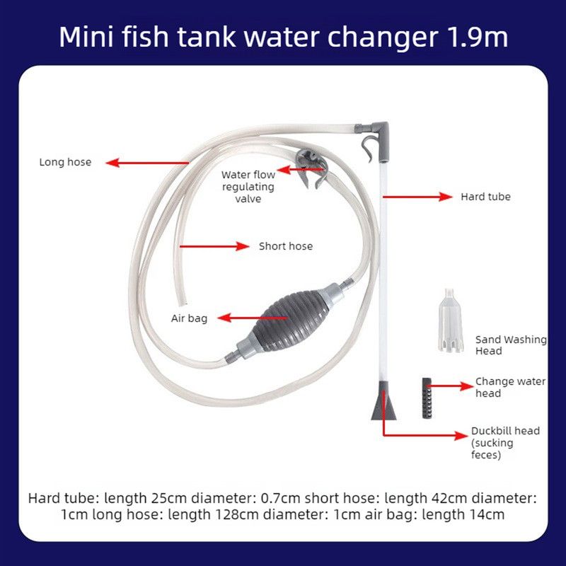3-in-1 Aquarium Water Change Tool: Sand Cleaning / Waste Removal / Water Change, Siphon Pump - 1.9 m - Image 2