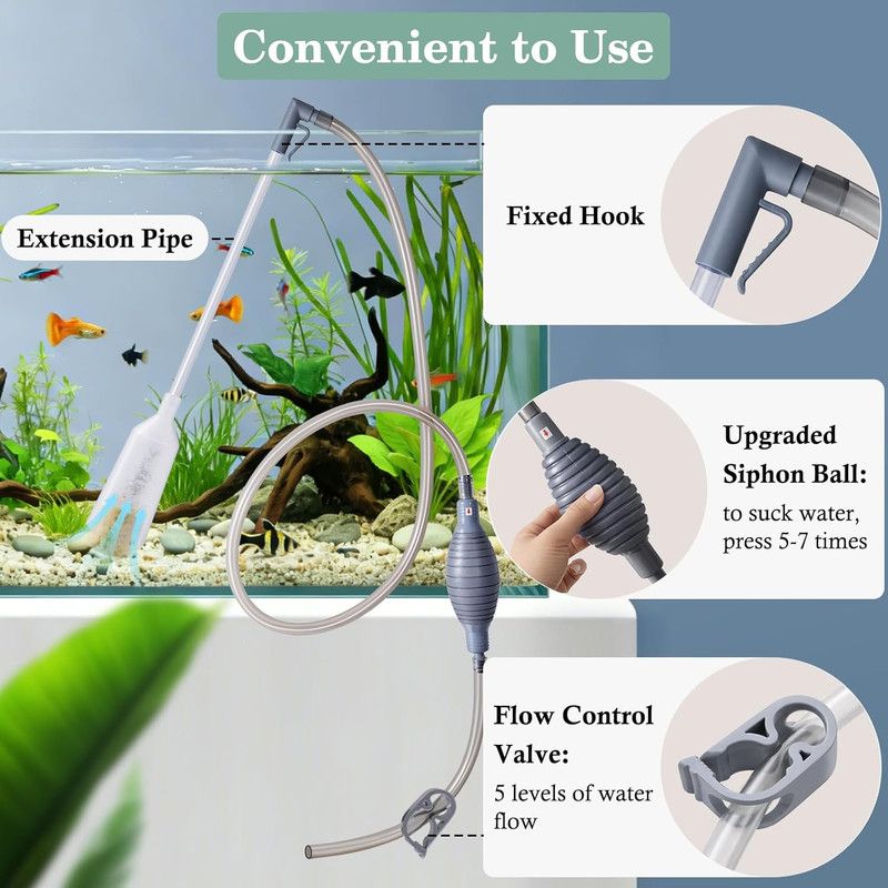 3-in-1 Aquarium Water Change Tool: Sand Cleaning / Waste Removal / Water Change, Siphon Pump - 2.2 m - Image 4