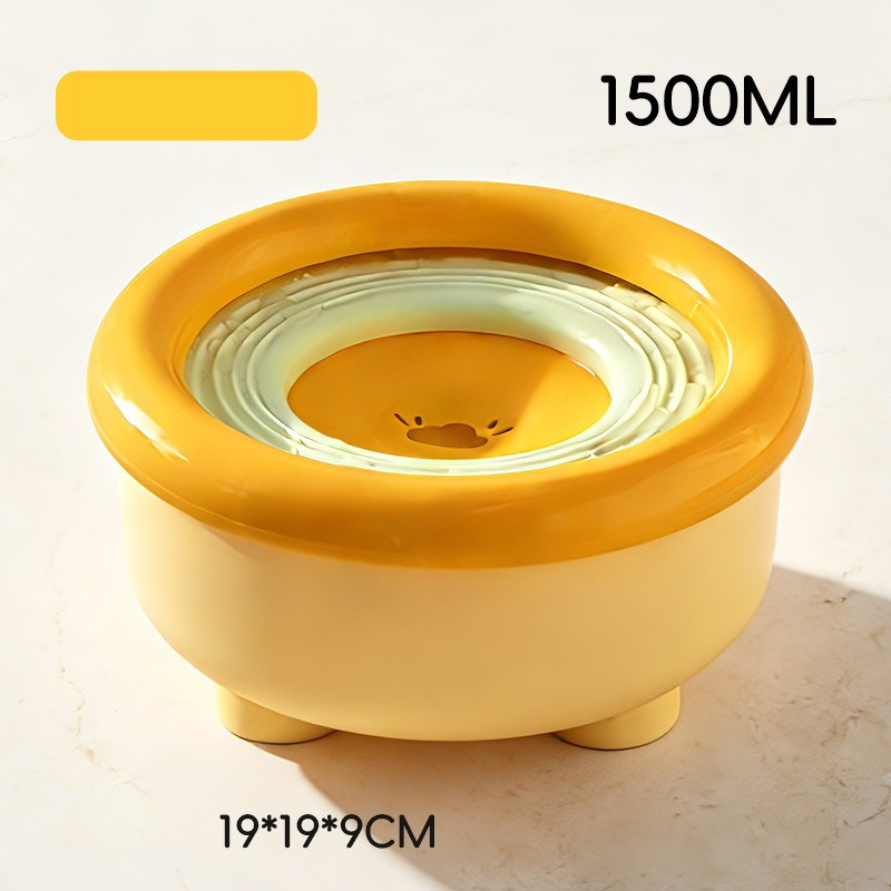 Anti-Splash Floating Pet Water Bowl, 1500ml Large Capacity, Tip-Proof and Chin-Dry Design - Yellow - Image 1