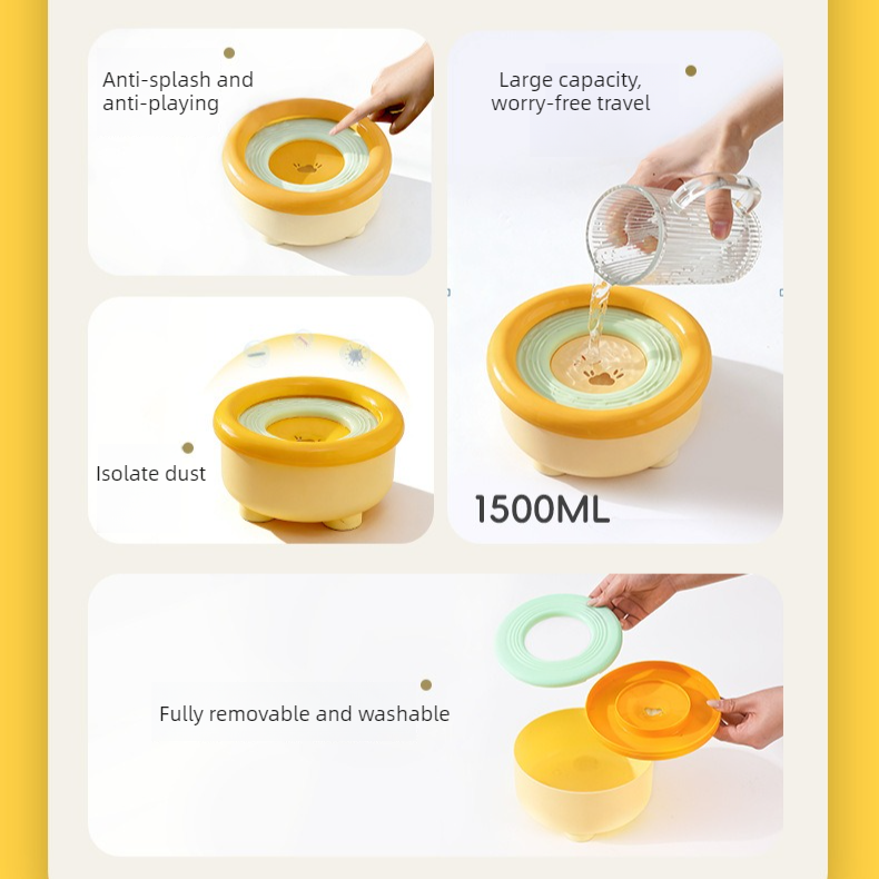Anti-Splash Floating Pet Water Bowl, 1500ml Large Capacity, Tip-Proof and Chin-Dry Design - Yellow - Image 2
