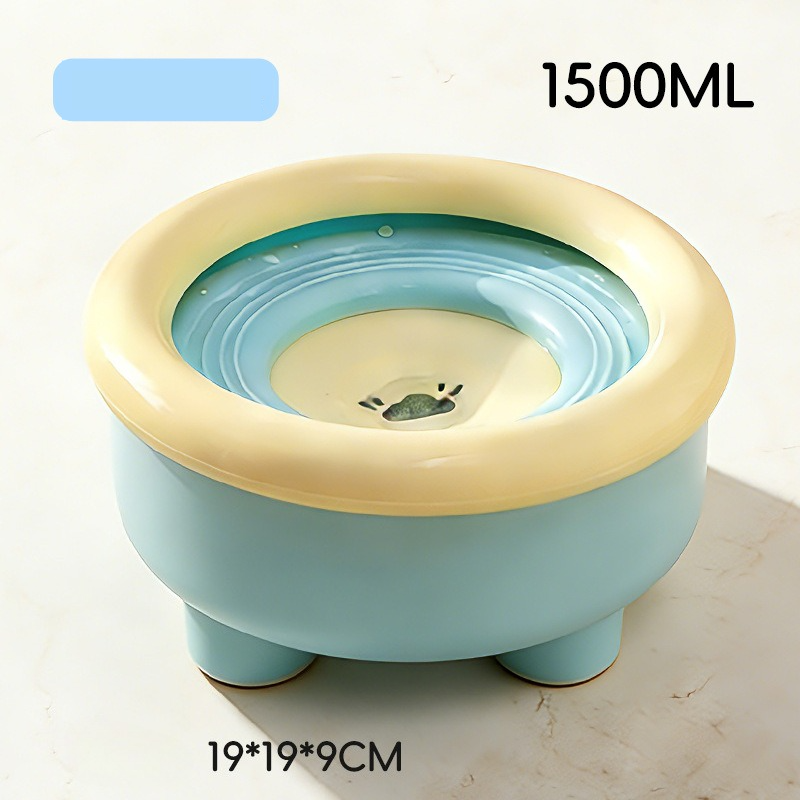 Anti-Splash Floating Pet Water Bowl, 1500ml Large Capacity, Tip-Proof and Chin-Dry Design - Blue - Image 1