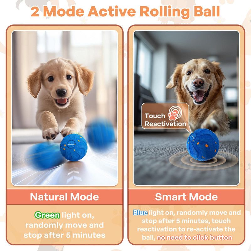 Smart Interactive Dog Toy Ball, Auto-Bouncing and Spinning, E-TPU Bite-Resistant and Rechargeable - Orange - Image 5