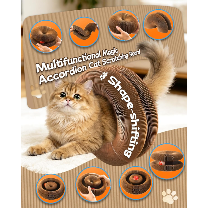 2-pack, Accordion-style Cat Scratcher, Versatile Foldable Corrugated Cardboard Scratching Board with Ball Toy - Image 5