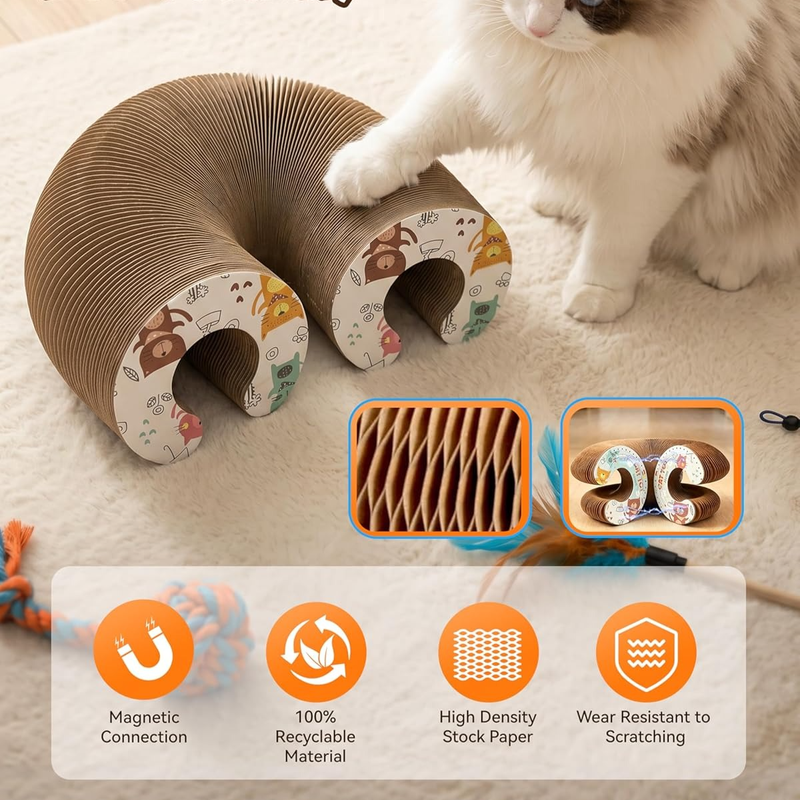 2-pack, Accordion-style Cat Scratcher, Versatile Foldable Corrugated Cardboard Scratching Board with Ball Toy - Image 6