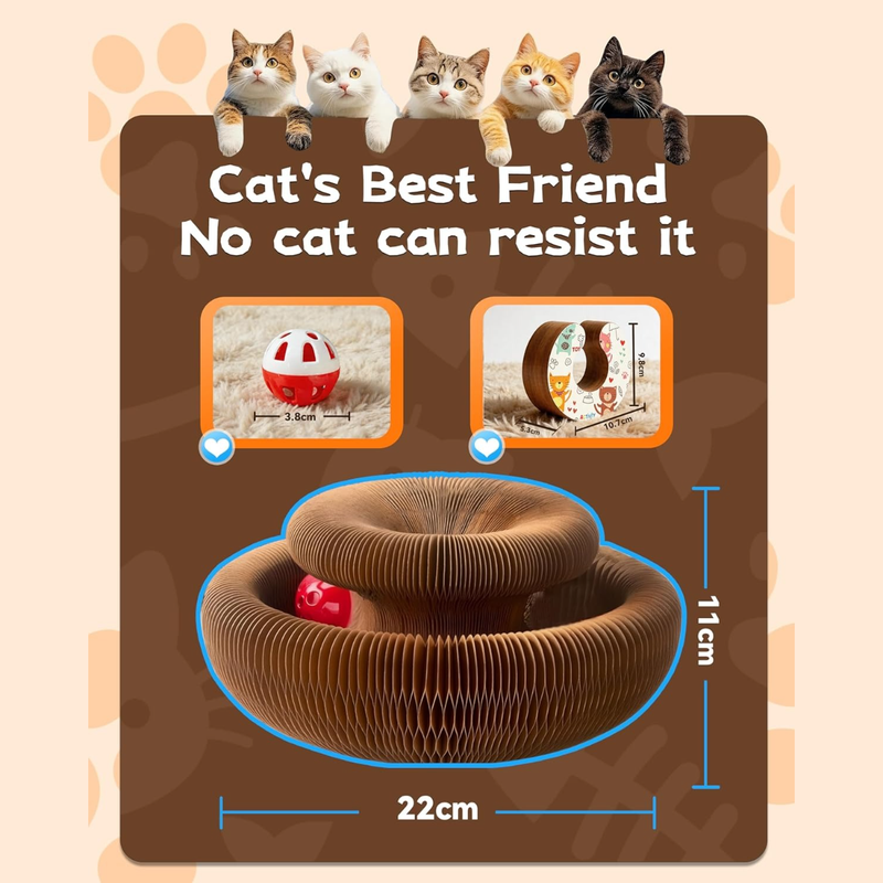2-pack, Accordion-style Cat Scratcher, Versatile Foldable Corrugated Cardboard Scratching Board with Ball Toy - Image 7