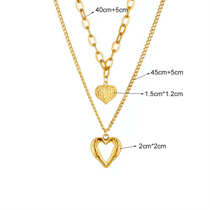 Women's Layered Necklace with Gold-Plated Heart Pendant – Vintage-Style Women's Necklace - Image 3