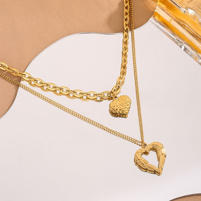 Women's Layered Necklace with Gold-Plated Heart Pendant – Vintage-Style Women's Necklace - Image 6