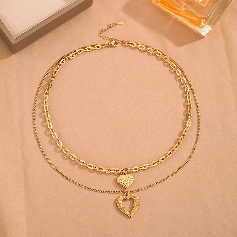 Women's Layered Necklace with Gold-Plated Heart Pendant – Vintage-Style Women's Necklace - Image 7