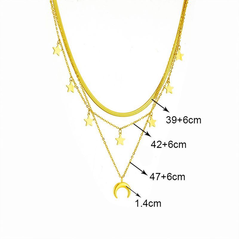 Triple-strand Star and Moon Titanium and Steel Necklace, 18K Gold-Plated Collar Chain, Women's Snake-Chain Jewelry - Image 4