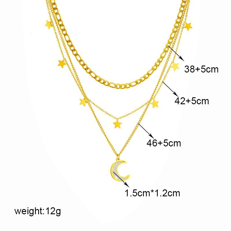 Three-tier layered star-and-moon mother-of-pearl and titanium steel necklace with an 18K gold-plated clasp - Image 3