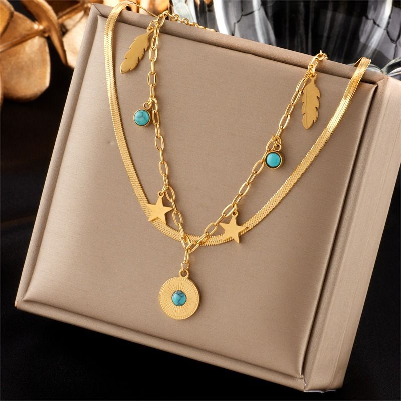 Bohemian-Style Double-Layer Layered Necklace: Gold-Plated Titanium Steel Collar Necklace—Unique Vintage Jewelry for Women - Image 2