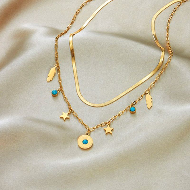 Bohemian-Style Double-Layer Layered Necklace: Gold-Plated Titanium Steel Collar Necklace—Unique Vintage Jewelry for Women - Image 3