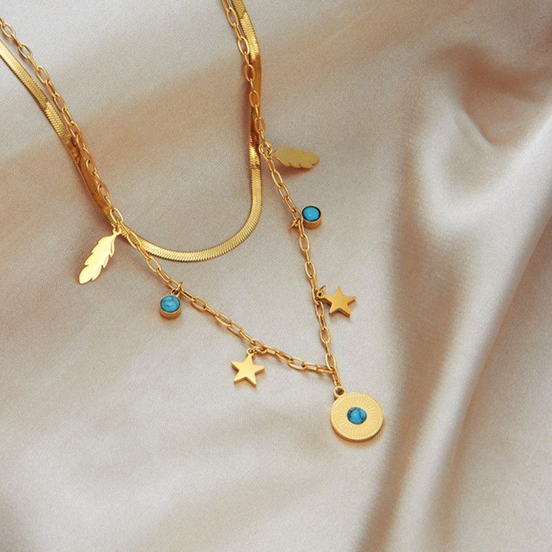 Bohemian-Style Double-Layer Layered Necklace: Gold-Plated Titanium Steel Collar Necklace—Unique Vintage Jewelry for Women - Image 4