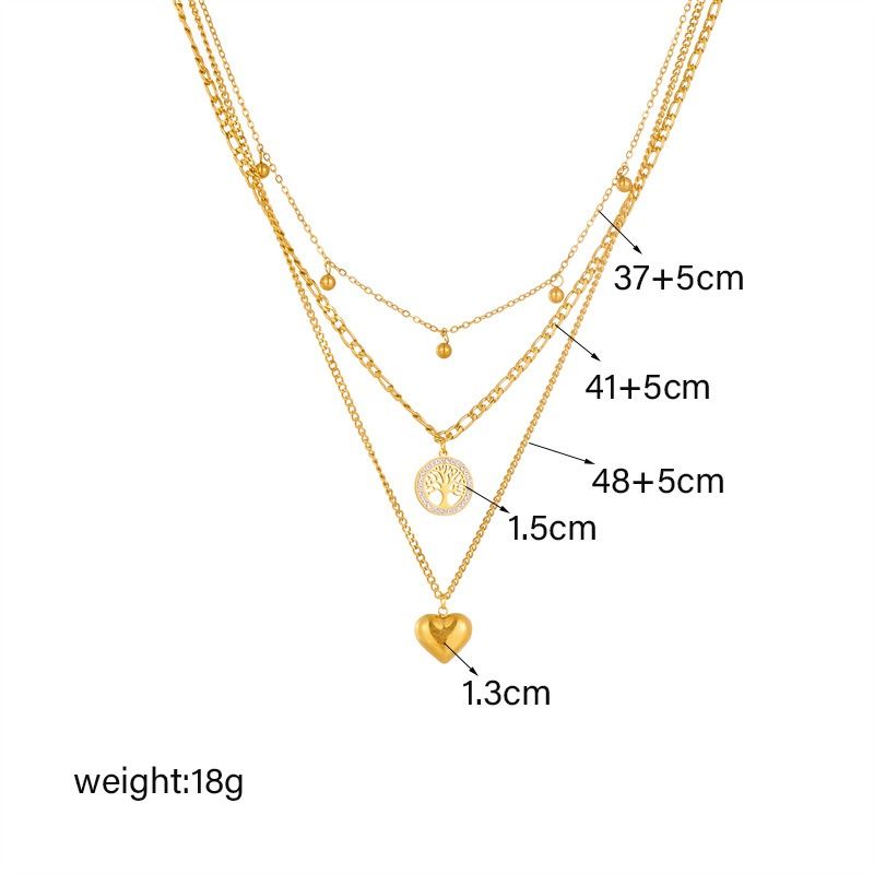Three-Tier Layered Tree of Life Heart-Shaped Titanium Steel Necklace: 18K Gold-Plated Collar Chain—A Simple, Elegant Cuban Chain Necklace for Women - Image 5