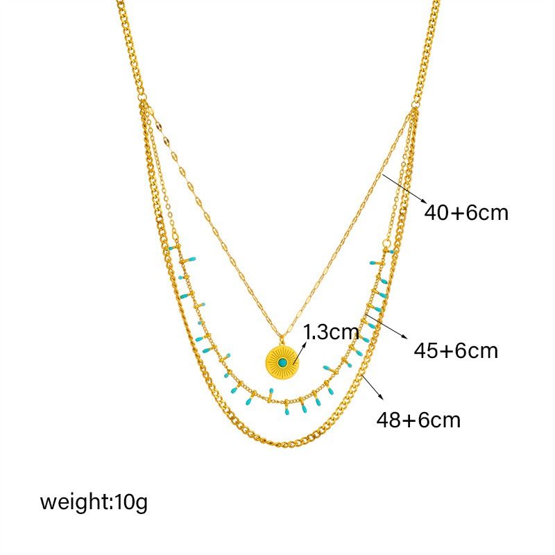 Bohemian-Style Three-Tier Turquoise Necklace with 18K Gold-Plated Titanium Collar Chain - Image 5