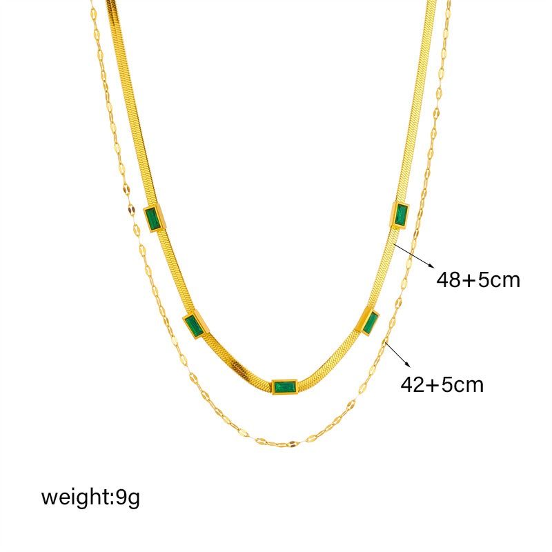 Zirconia Blade Chain Double-Layer Necklace, Gold-Plated Titanium Steel Women's Vintage-Style Luxury Necklace - Clear - Image 3