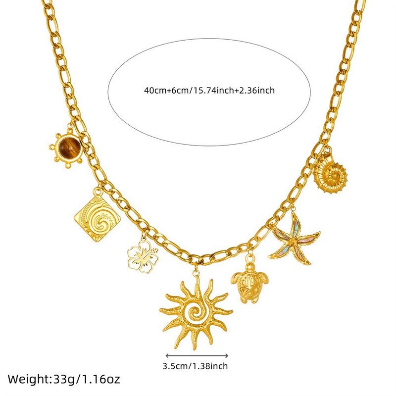 Ocean-themed multi-pendant necklace, gold-plated titanium steel choker, women's vacation-inspired fashion necklace - Image 5
