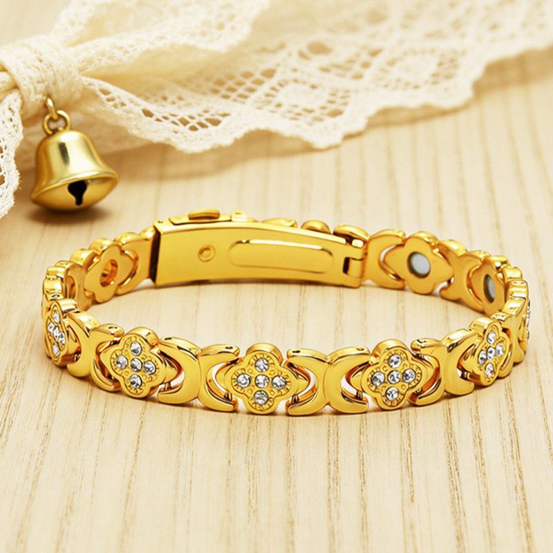 Lucky Clover Magnetic Bracelet with Free Heart Ring Set, Simple Everyday Women's Bracelet - Gold - Image 3