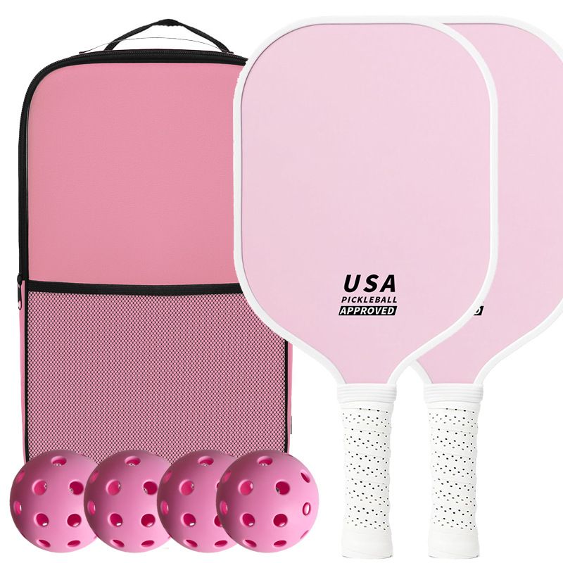 2-Player Pickleball Paddle Set, Durable Glass Fiber Pickleball Racquets with Comfort Grip, Includes 4 Balls & Carry Bag - Pink - Image 1
