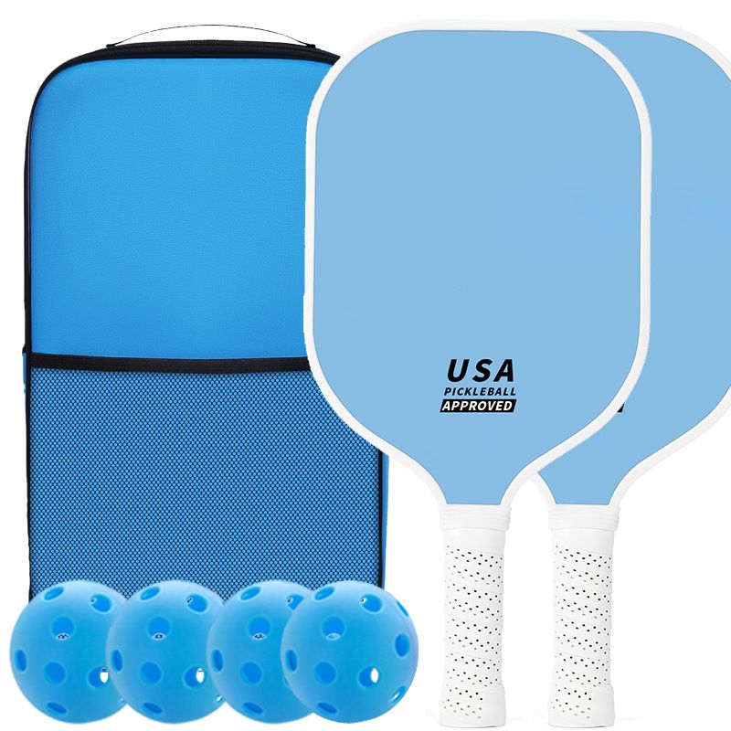 2-Player Pickleball Paddle Set, Durable Glass Fiber Pickleball Racquets with Comfort Grip, Includes 4 Balls & Carry Bag—Blue - Image 1