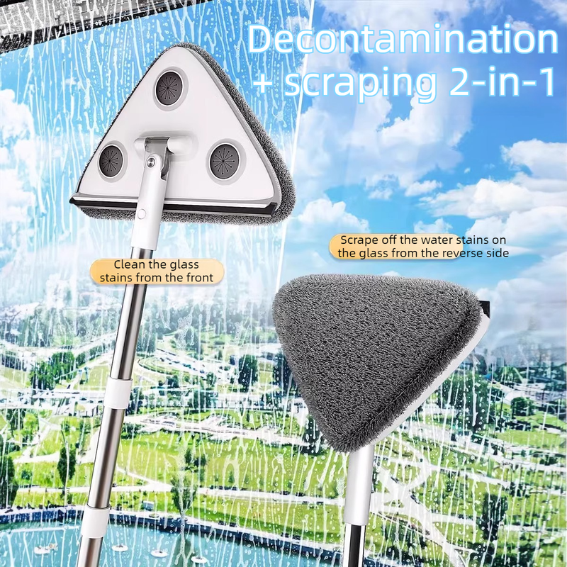 Telescopic Triangle Cleaning Mop with Squeegee, 2-in-1 Window Cleaner with 2 Replacement Pads - Image 2