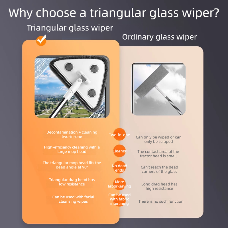 Telescopic Triangle Cleaning Mop with Squeegee, 2-in-1 Window Cleaner with 2 Replacement Pads - Image 3